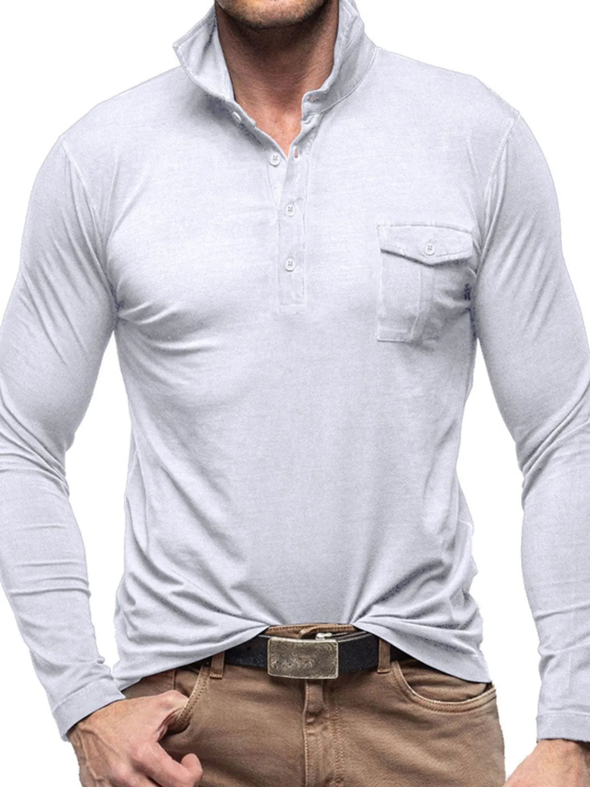 Basic style collared neck long sleeve polo, White
