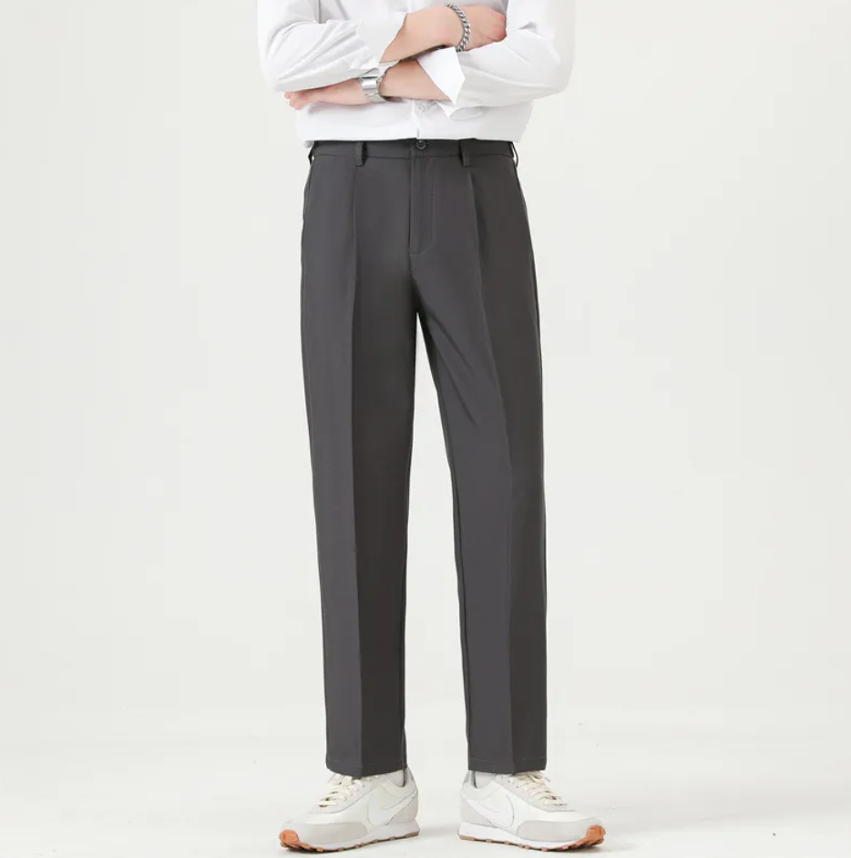 Pleated tapered trousers, Gray, front