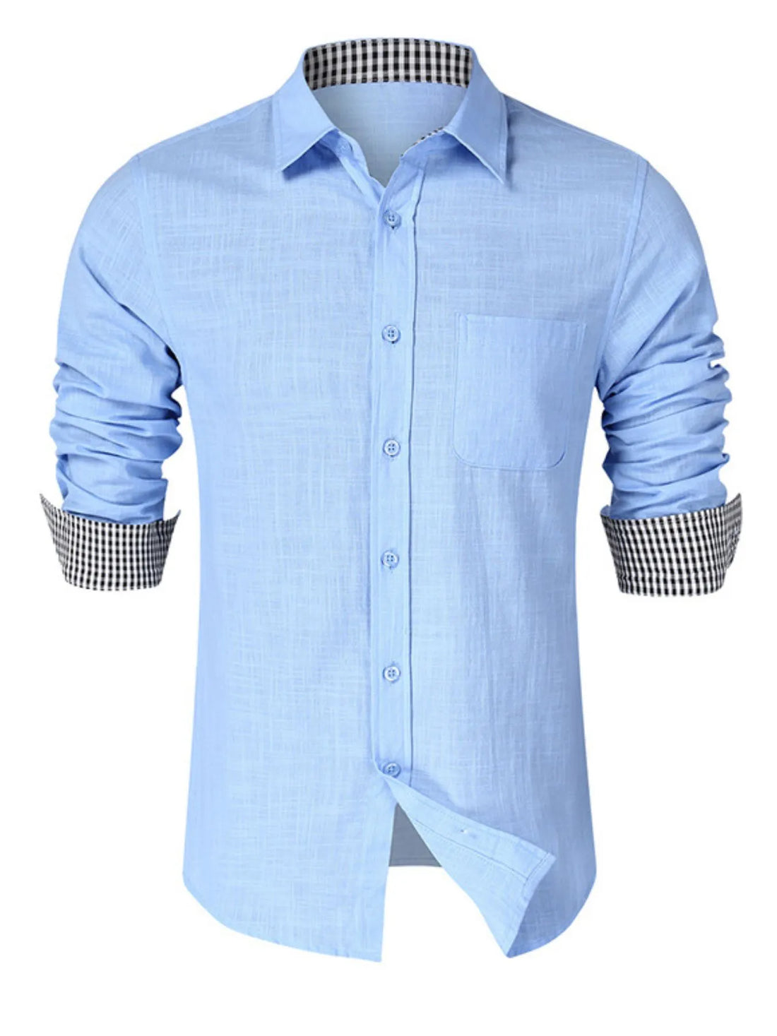 Button-down shirt with gingham contrast, Light Blue