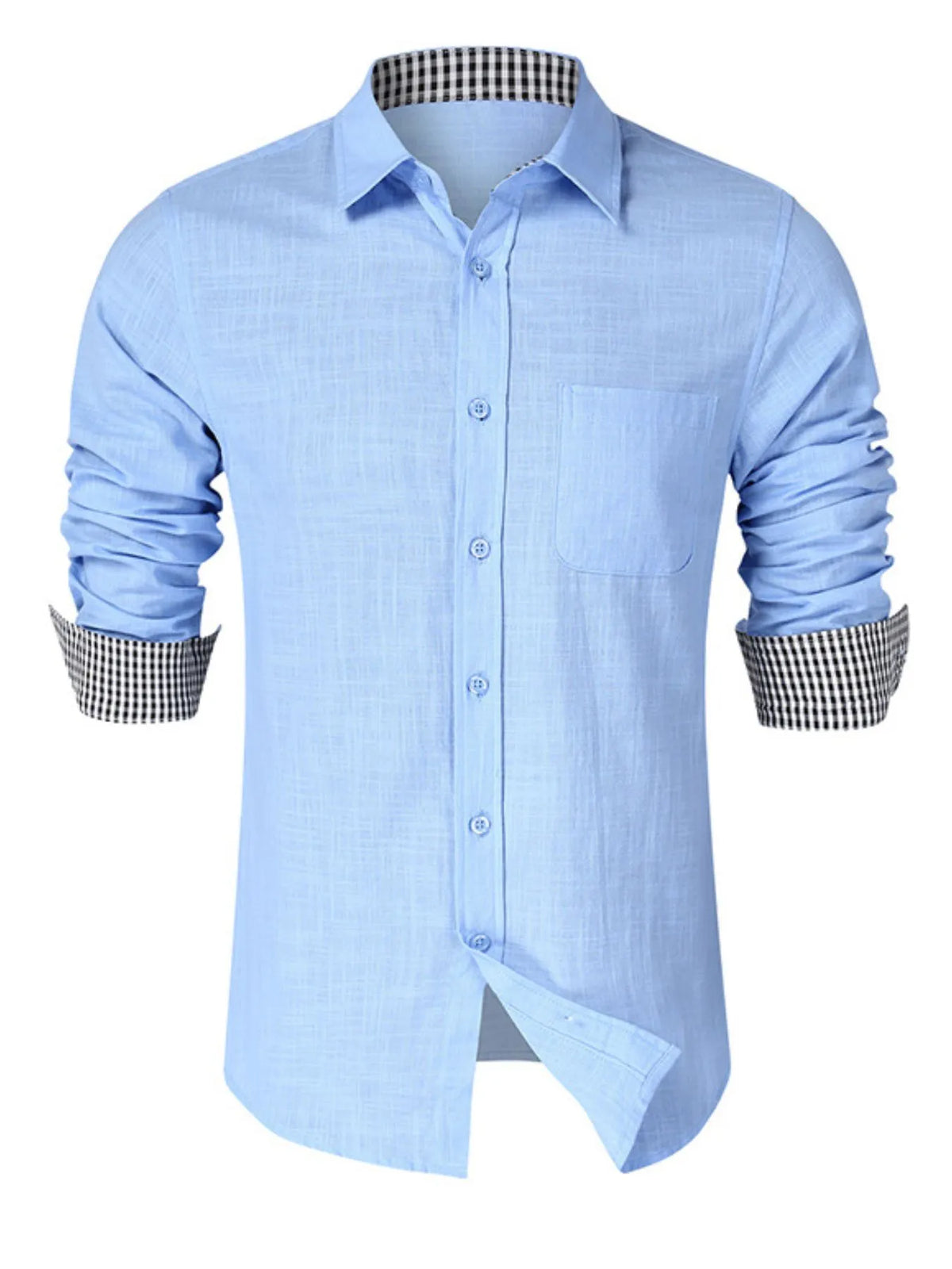 Button-down shirt with gingham contrast, Light Blue