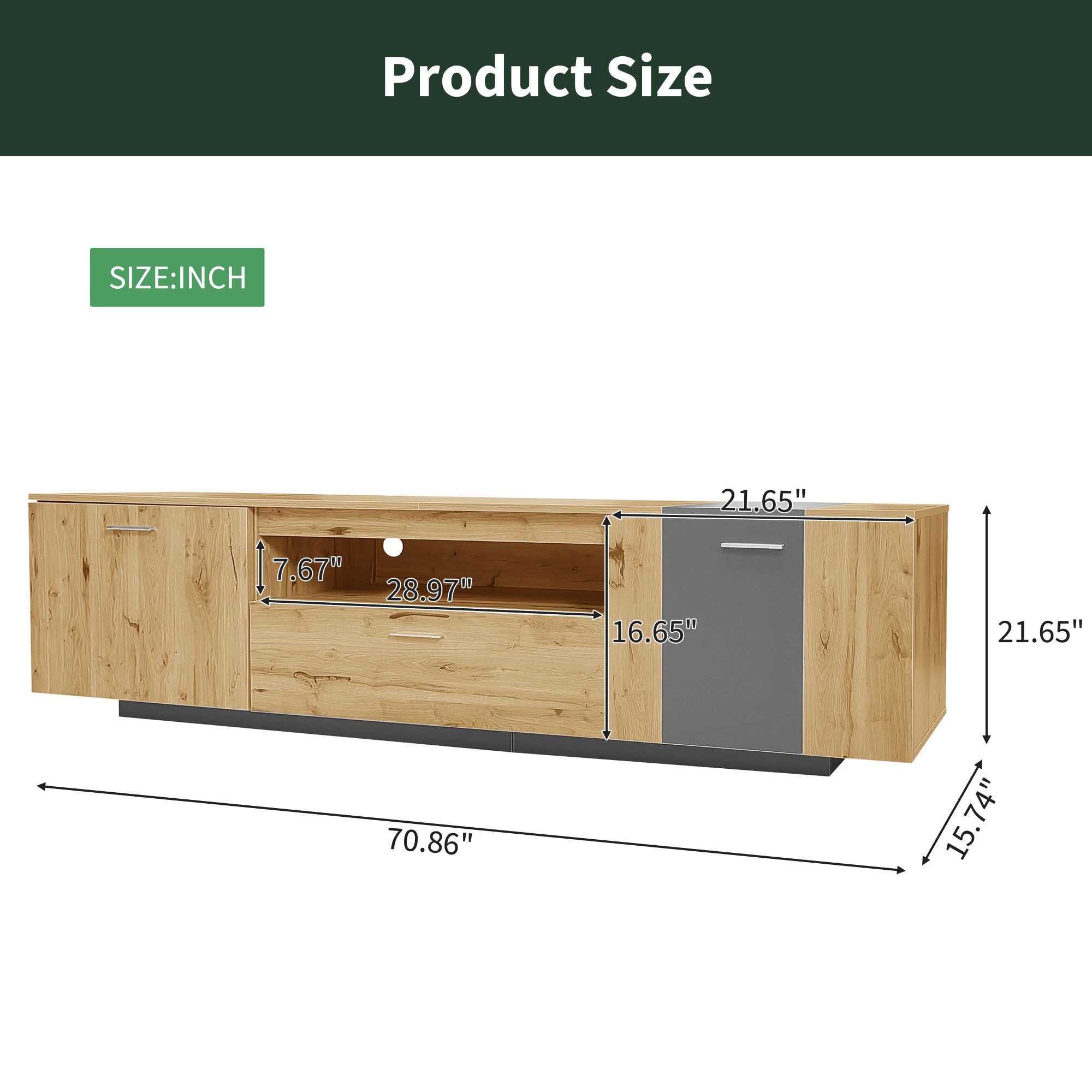 70 inch modern TV stand with 3 cabinets and drawers, entertainment center can accommodate TVs under 80 inches