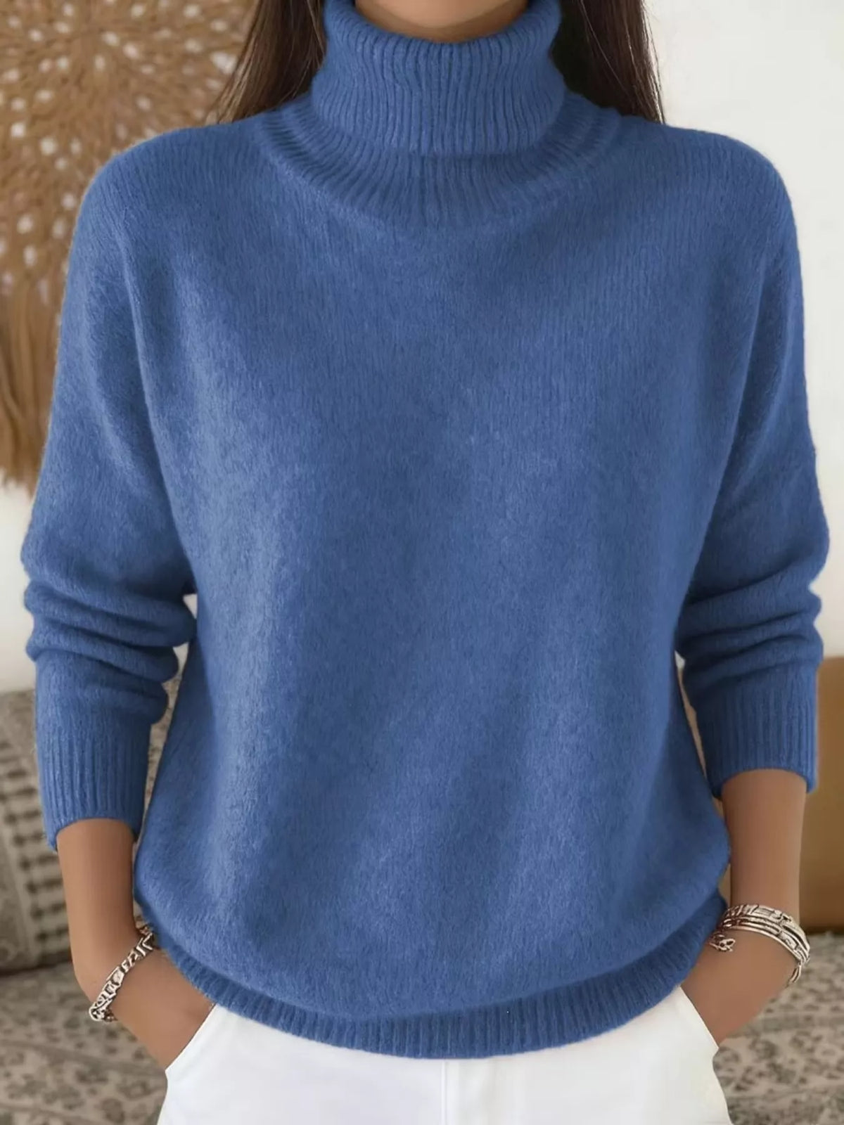 Turtleneck long sleeve sweater, Blue