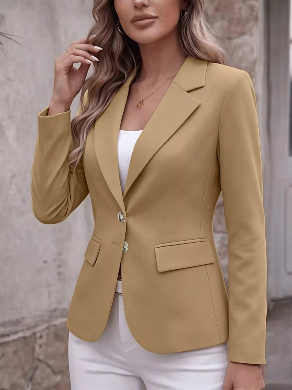 Classic lapel blazer – khaki color