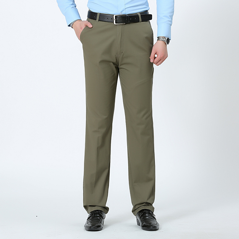 Flat front straight trousers, Olive, front
