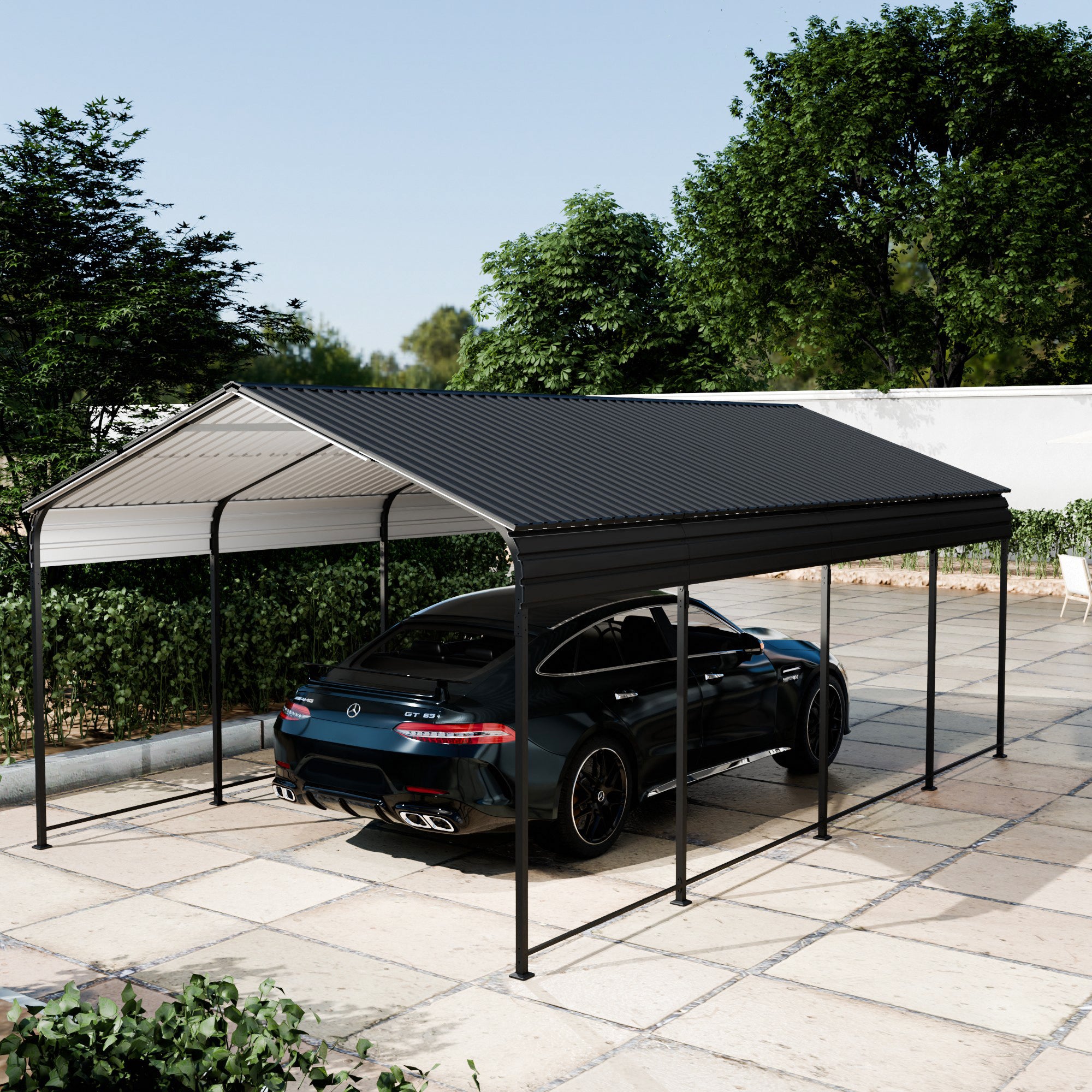 Carport 12x20 FT Heavy Duty Carport CanopyUpdated Frame Structure Galvanized Steel Roof and Enhanced BaseMetal dark Grey