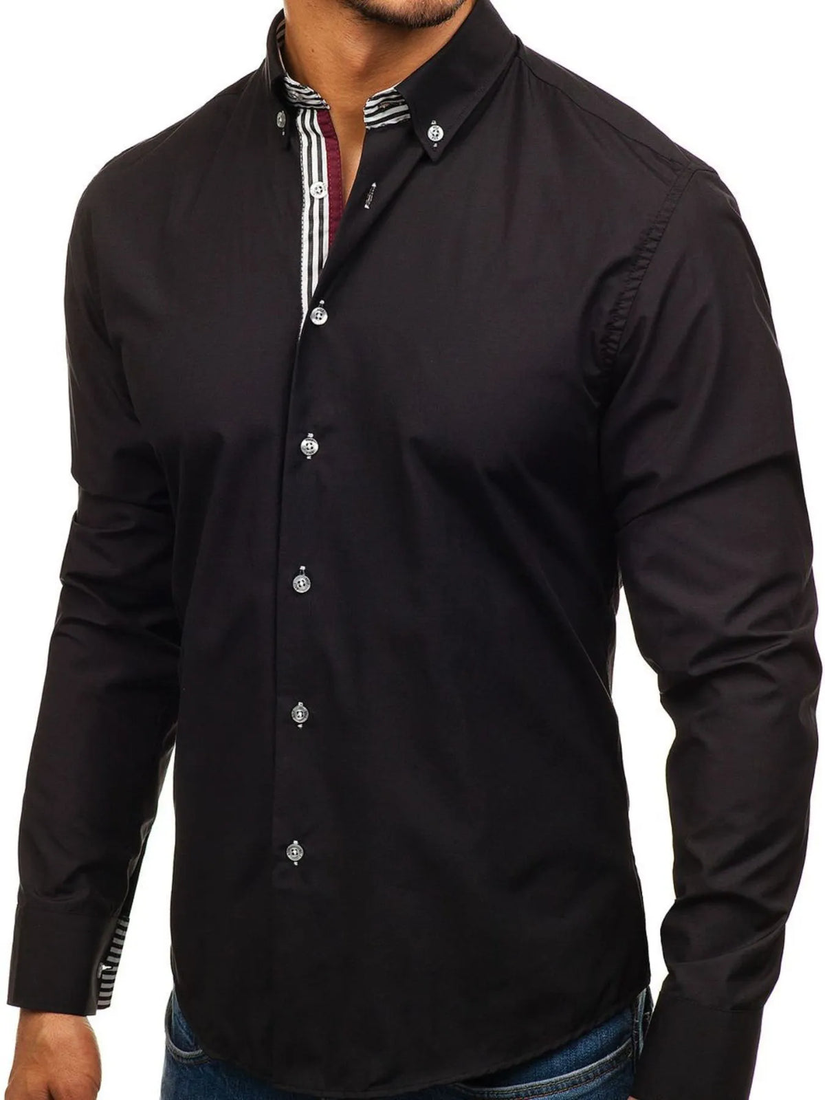 Button-down shirt with striped detail