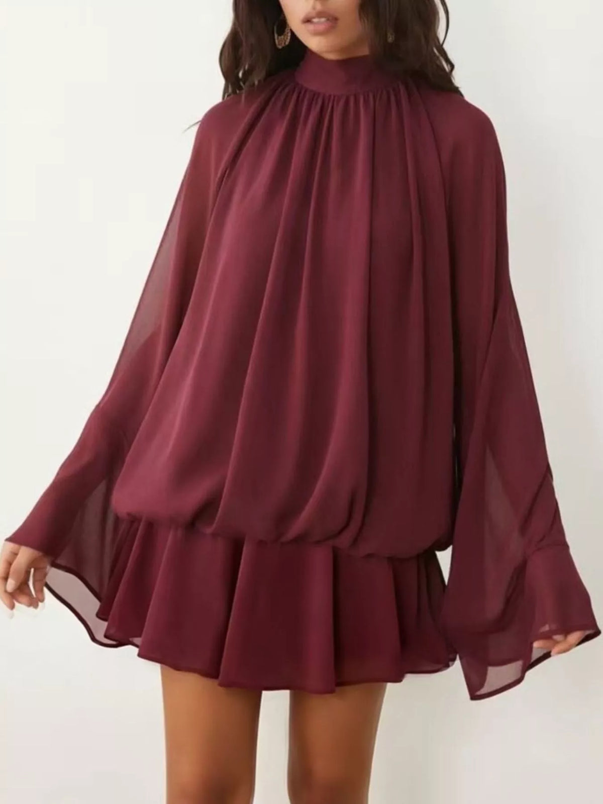 Tie-back flare-sleeve mini dress