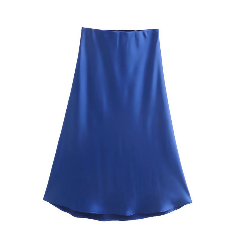Satin midi skirt – royal blue