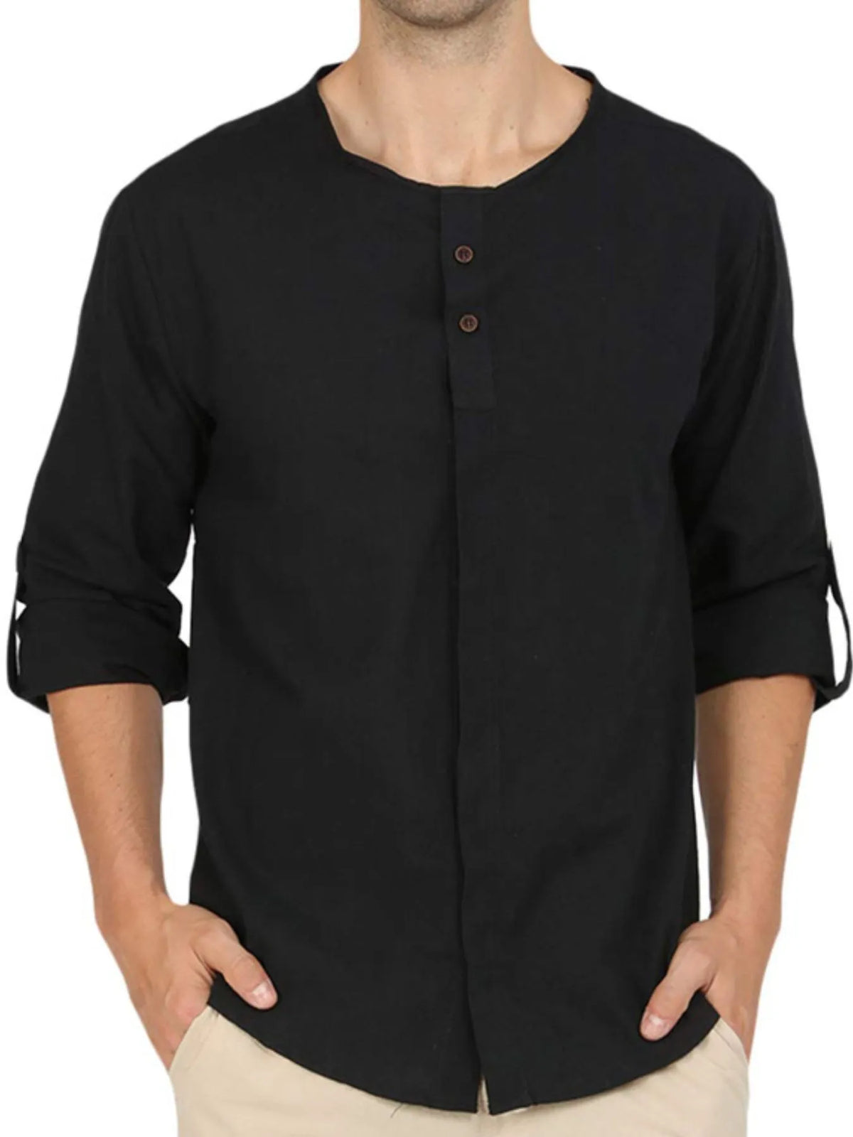Roll-up sleeve linen blend polo shirt