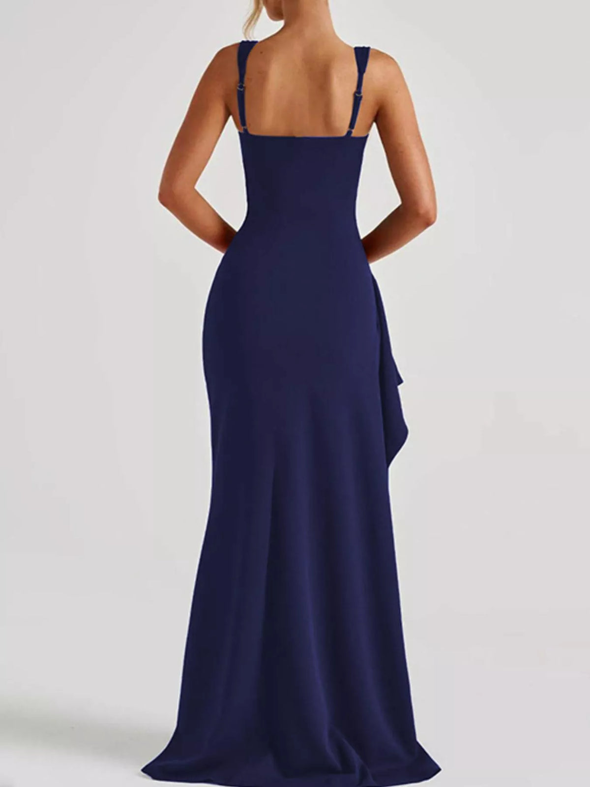 Square-neck slit maxi dress – navy blue