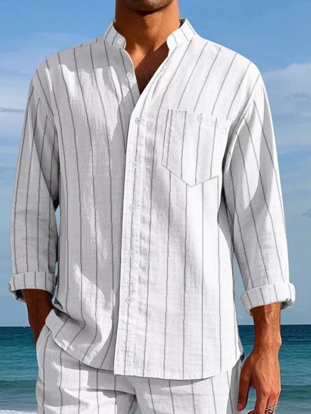 Striped button-up shirt – white