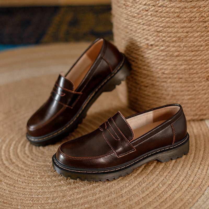 Lug sole penny loafers, Brown, pair