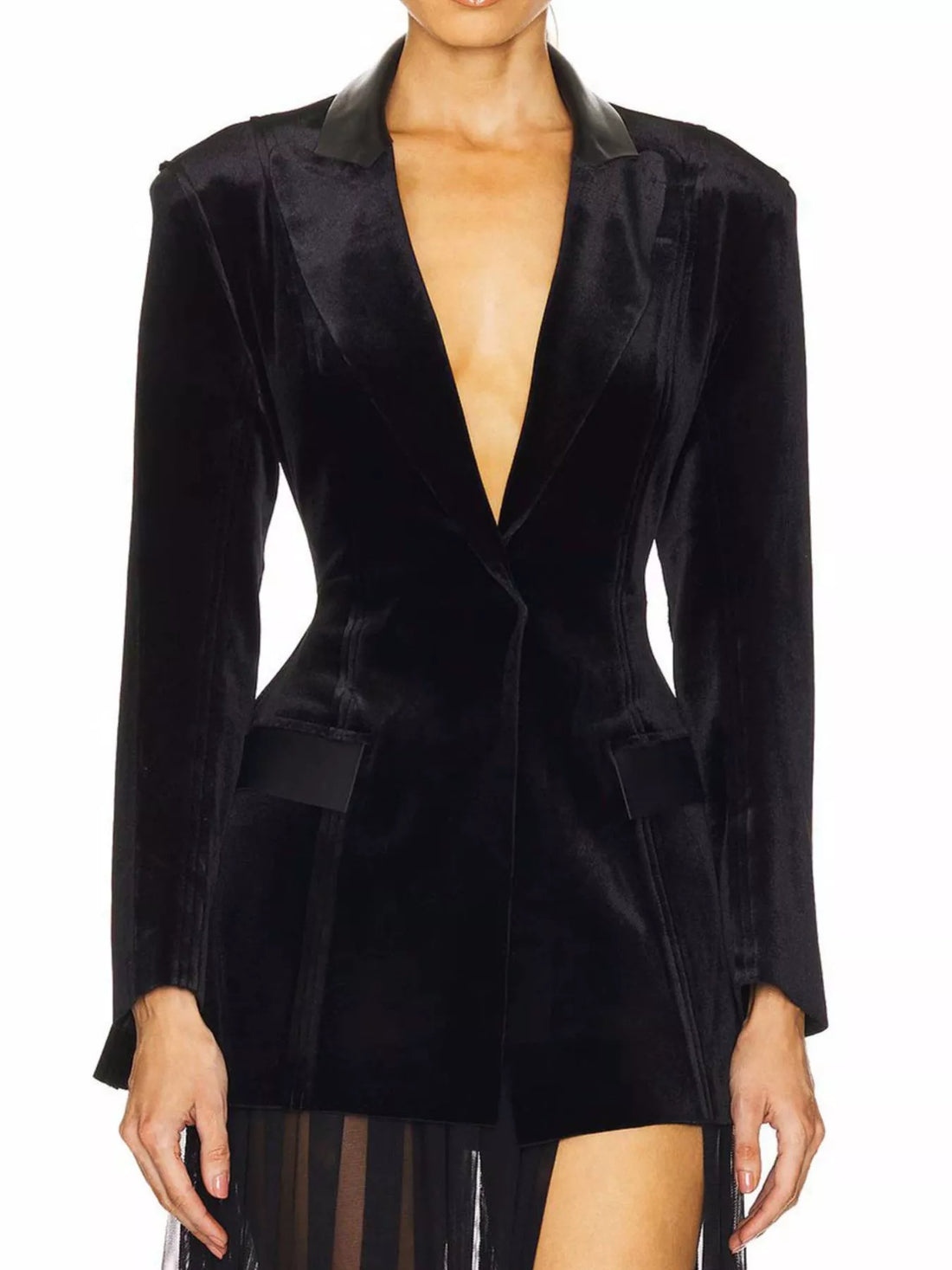 One-button long sleeve blazer, Black