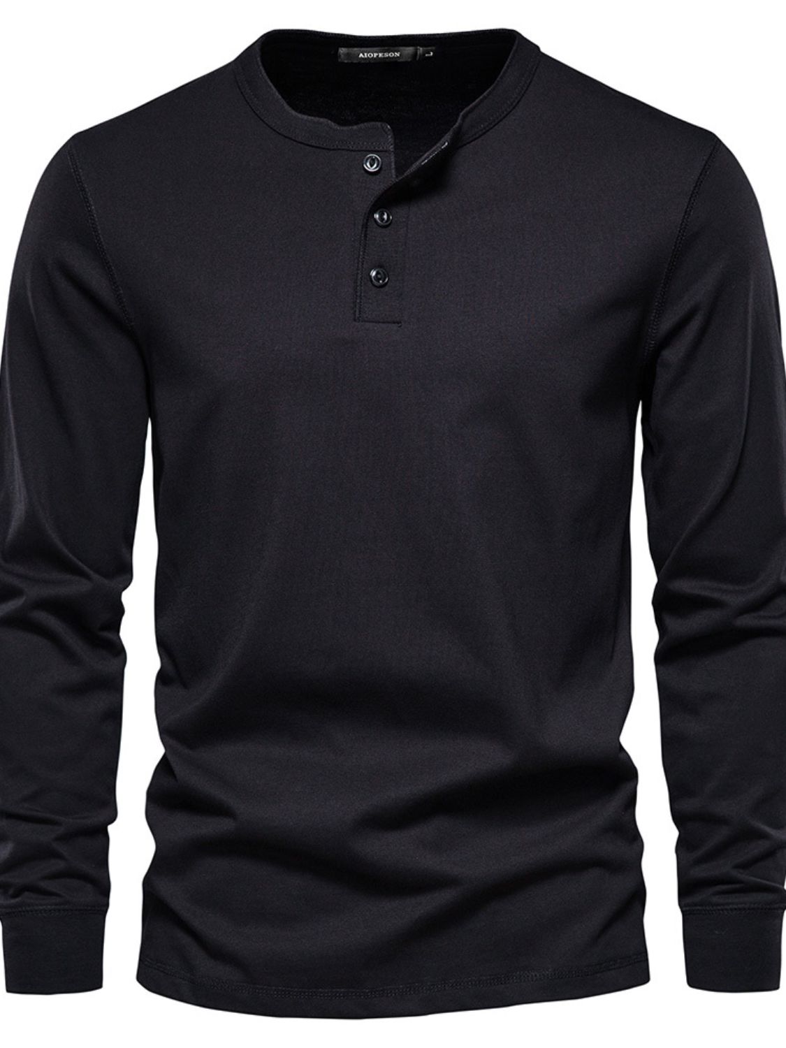 T-shirt à manches longues et col rond pour homme, grande taille, boutonné en quart de bouton