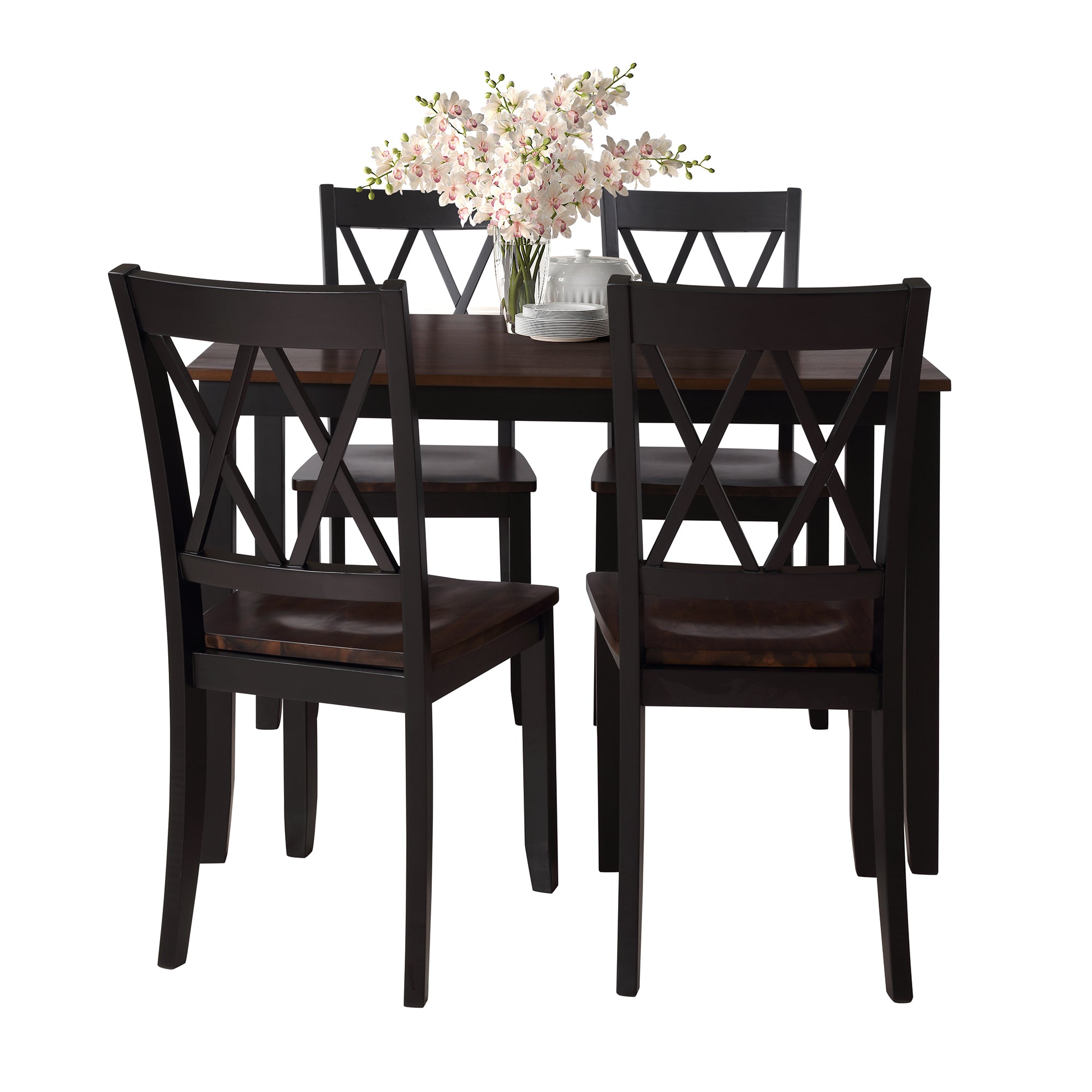 TOPMAX 5-Piece Dining Table Set Home Kitchen Table and Chairs Wood Dining Set  Black+Cherry