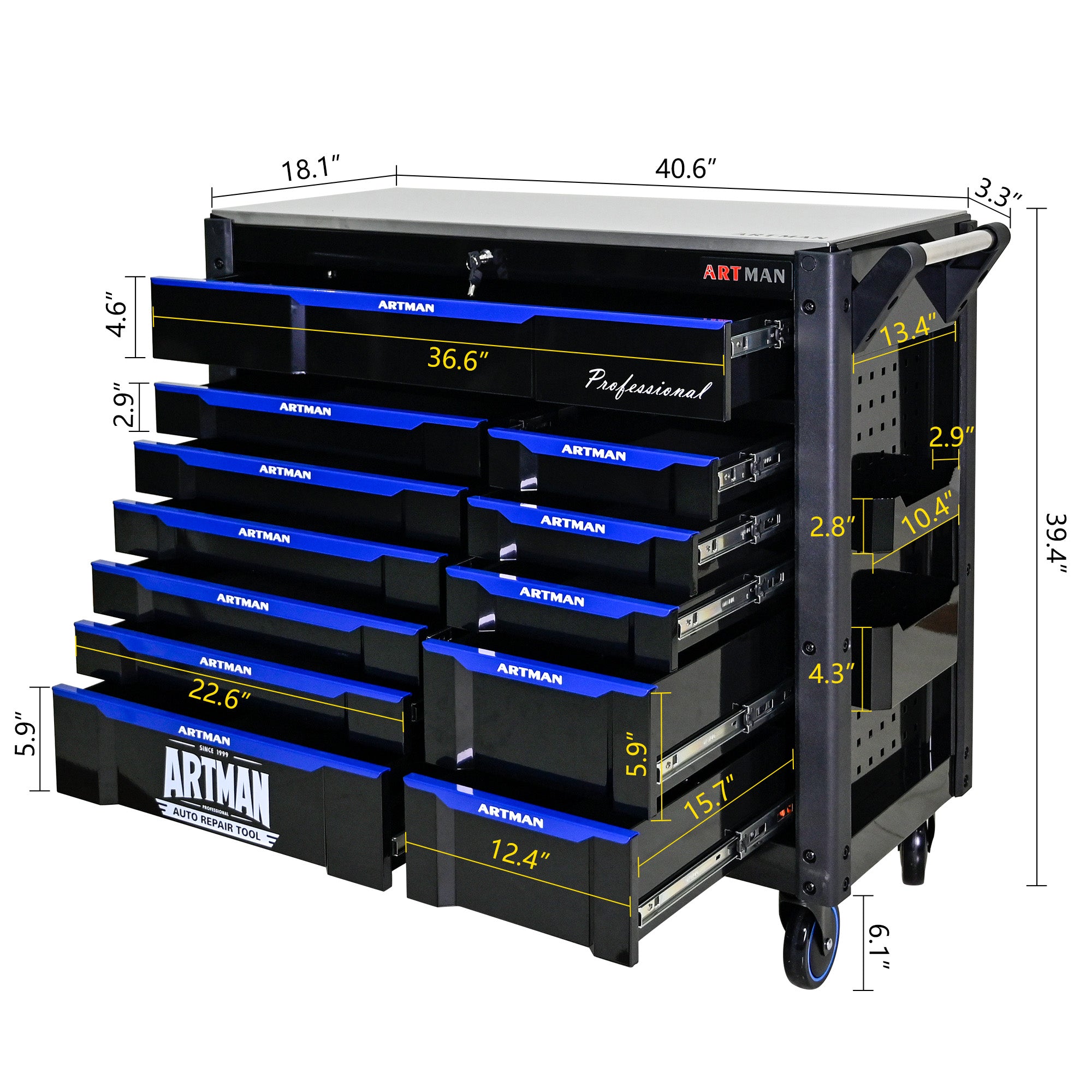 12-Layer Drawer Multi-Purpose Tool Cart With Wheels, Iron Top