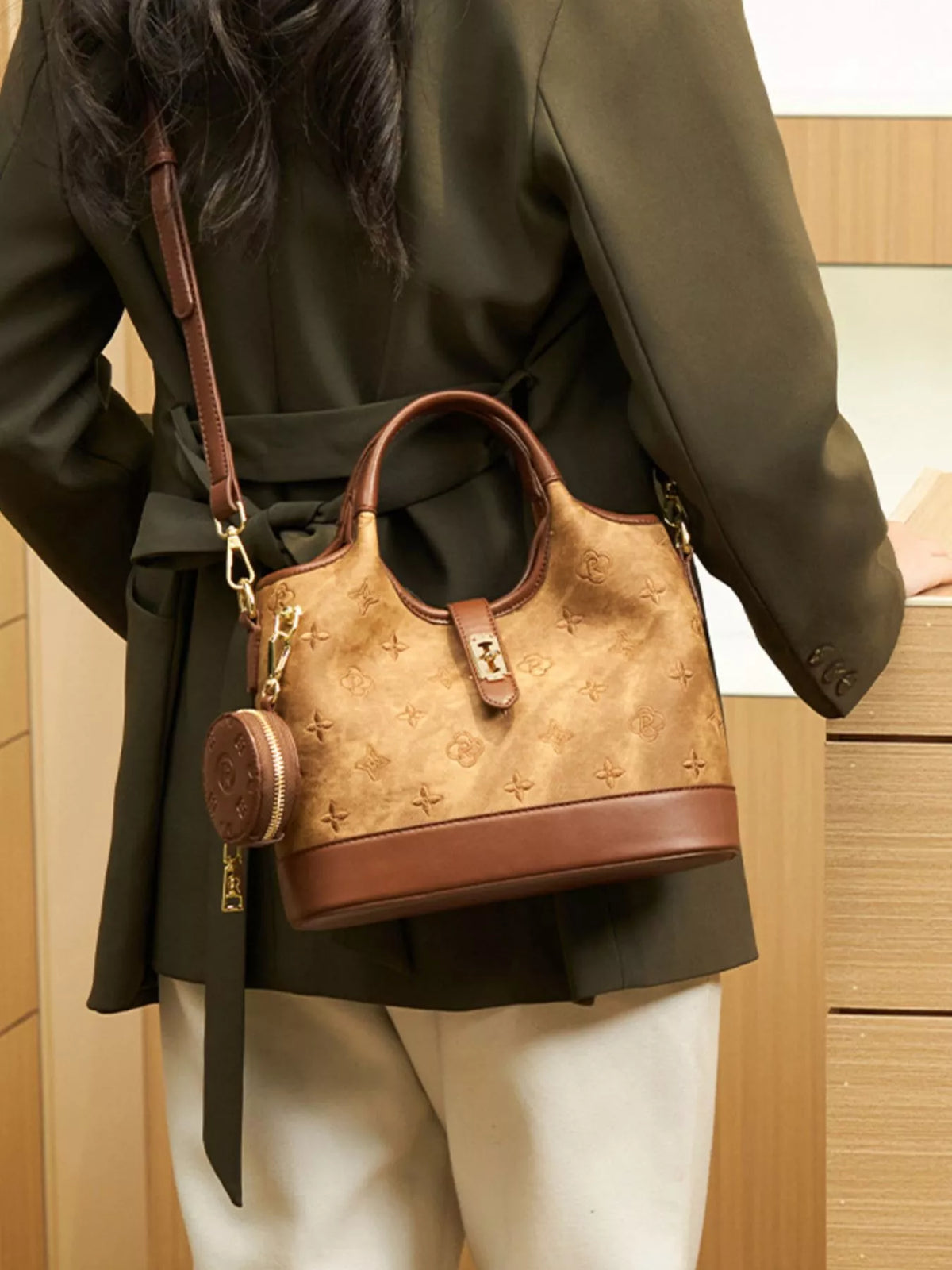 Embossed crossbody with coin pouch