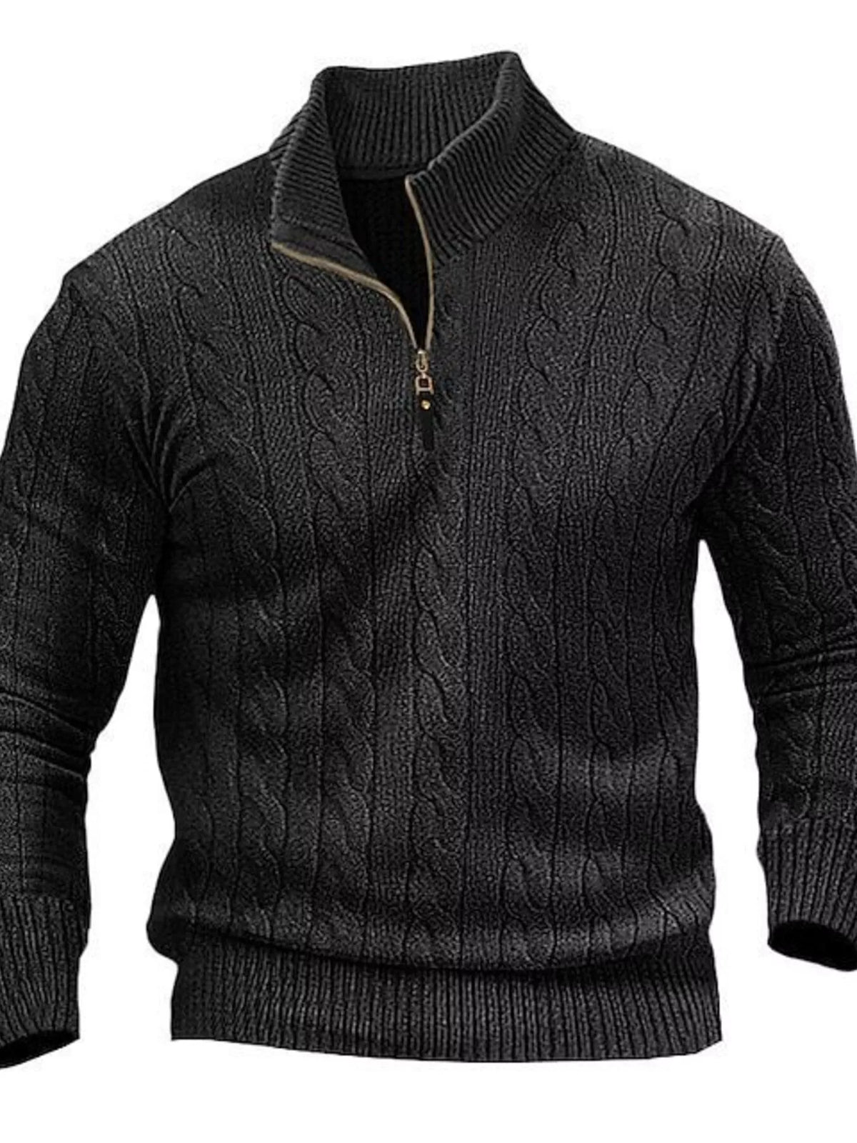 Cable-knit half-zip sweater – black