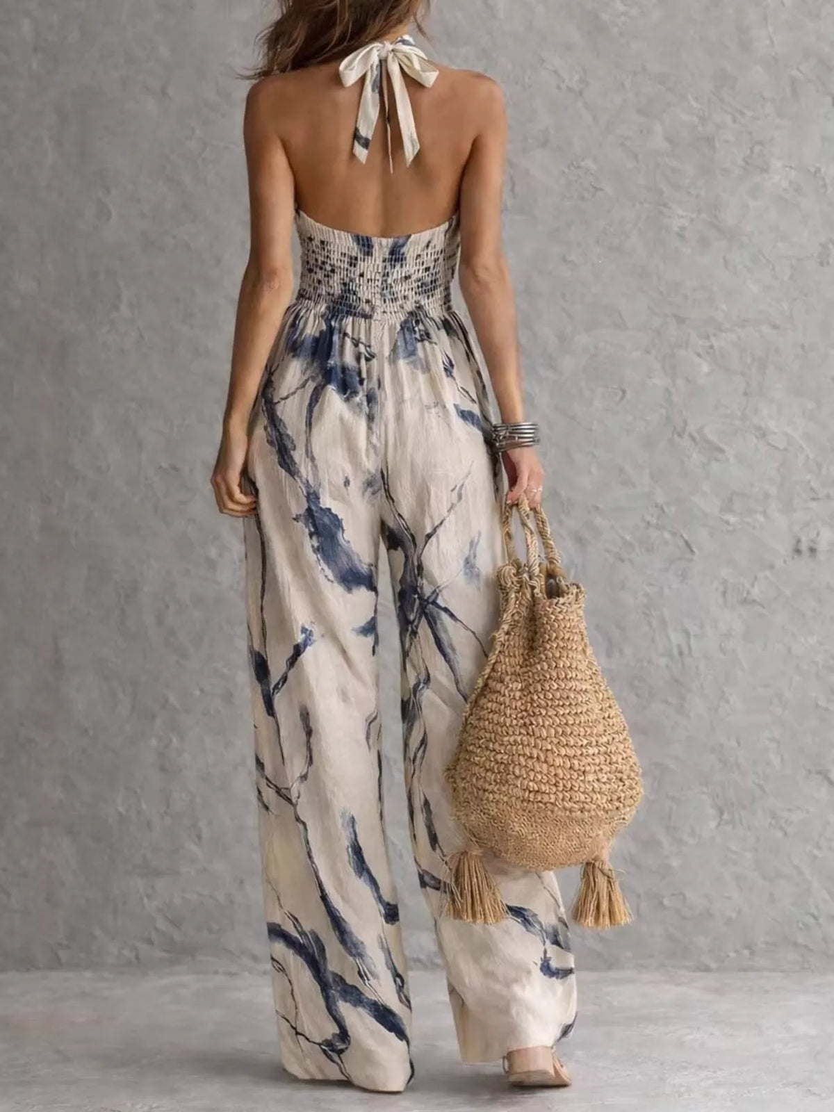 Ink-wash halter jumpsuit