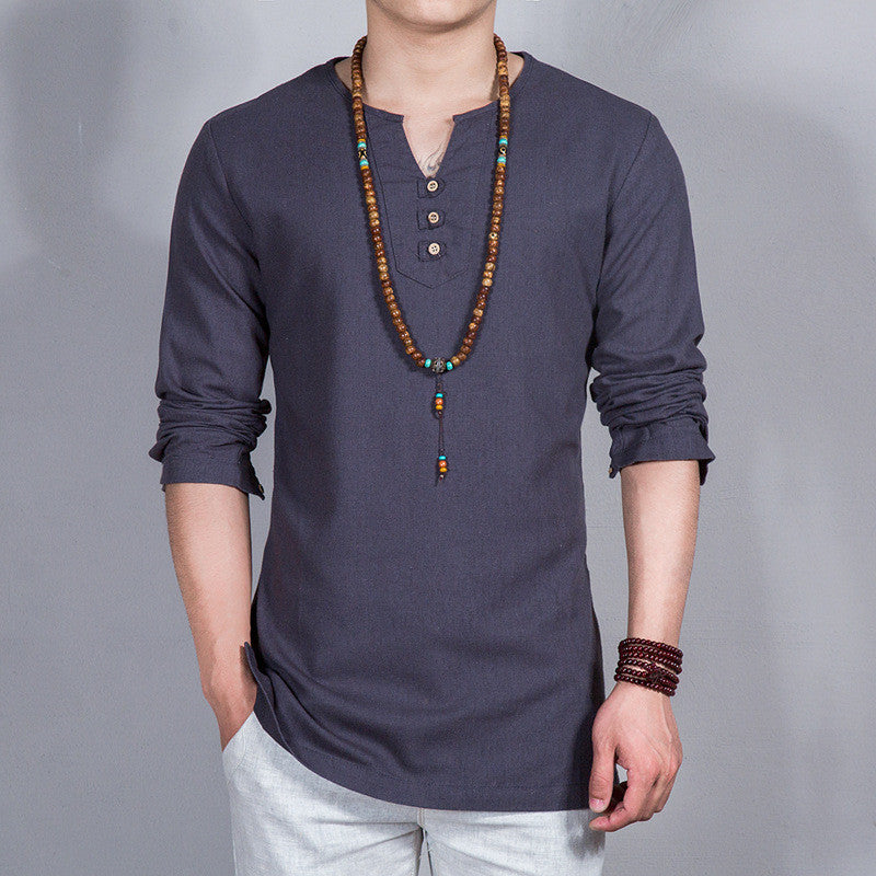 Long Sleeve Men's Shirt Cotton Linen Shirt Plus Size Men's Shirt