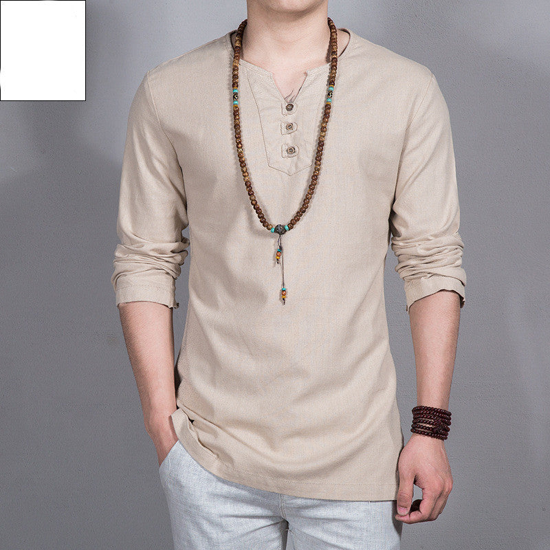 Long Sleeve Men's Shirt Cotton Linen Shirt Plus Size Men's Shirt