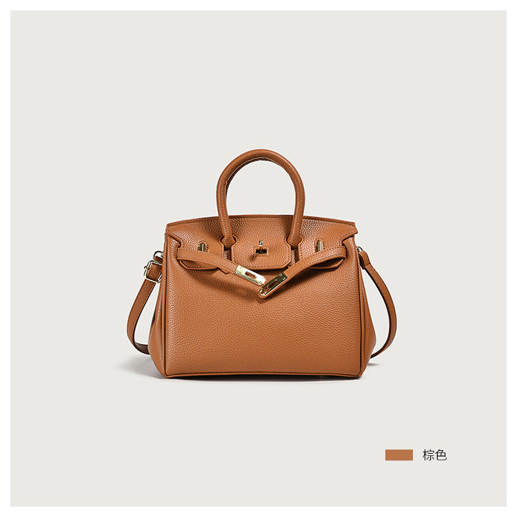 Vegan leather top-handle tote – brown