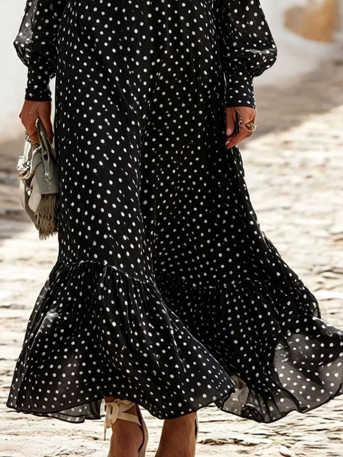 Polka-dot ruffle maxi dress