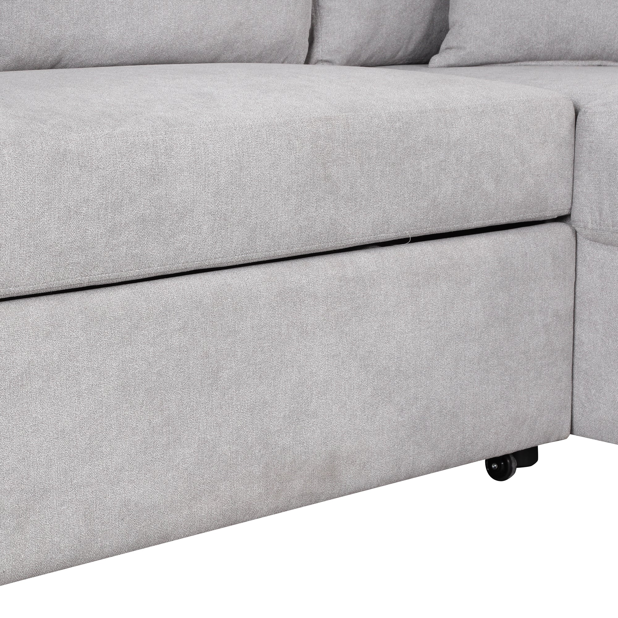 87.4"Sectional Sleeper Sofa with USB Charging Port and Plug Outlet Pull-Out Sofa Bed with 3 Pillows Grey