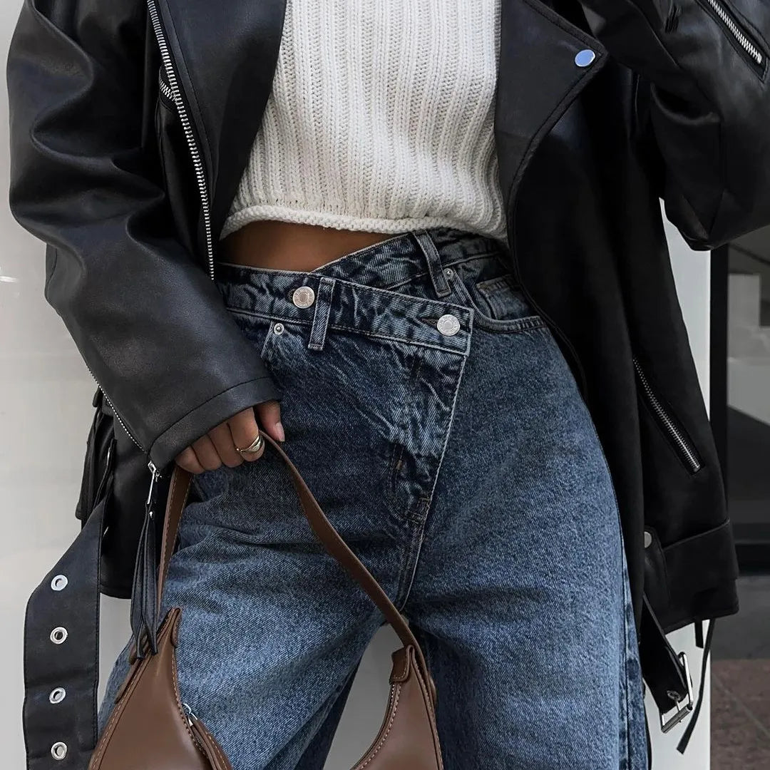 Crossover-waist wide jeans