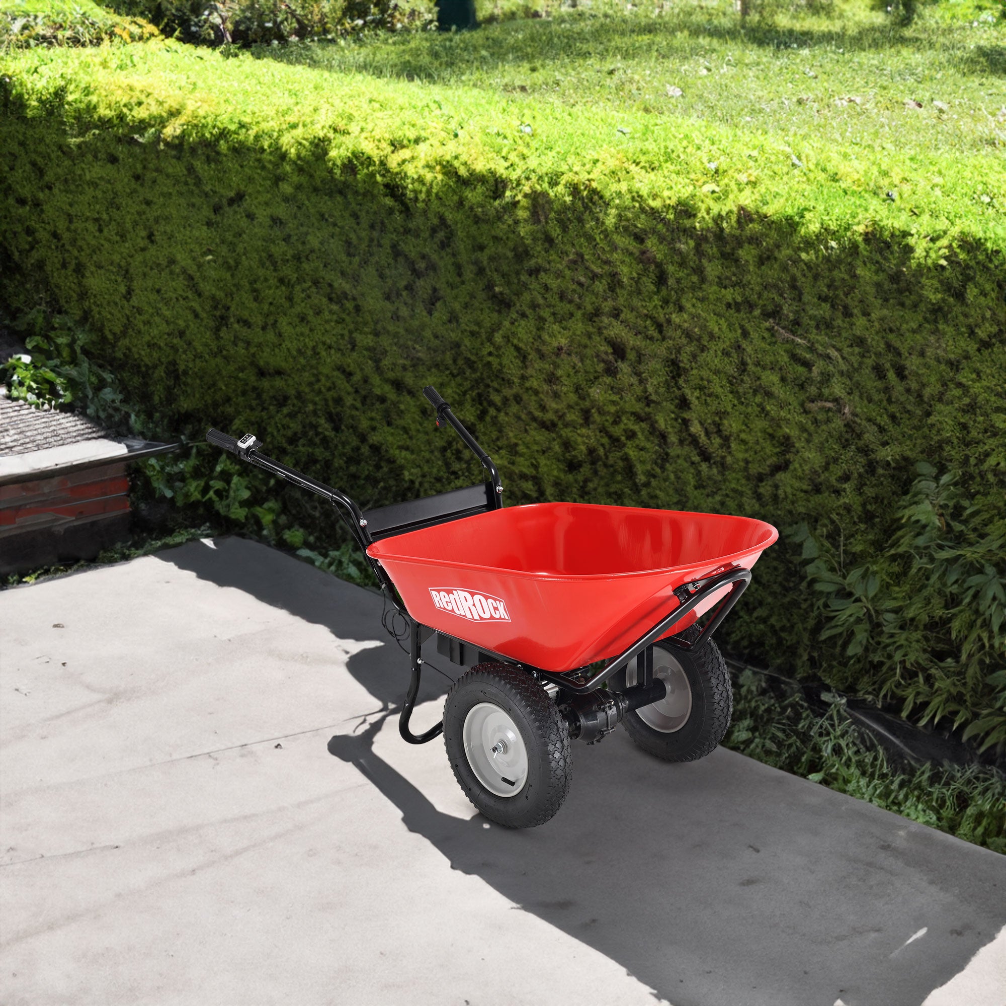 Red Rock Wheelbarrow Utility Cart Electric Powered AGM Battery 330lbs (150kgs) Max Capacity Barrel Dump Material Debris Hauler