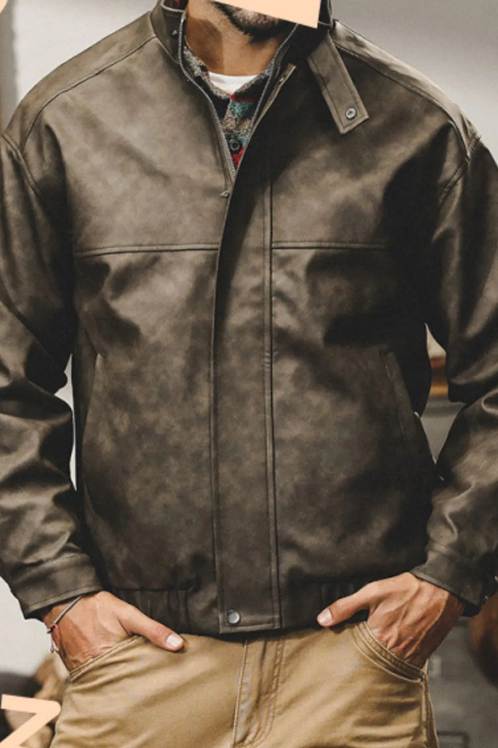 Zip up stand collar biker jacket, Dark Gray