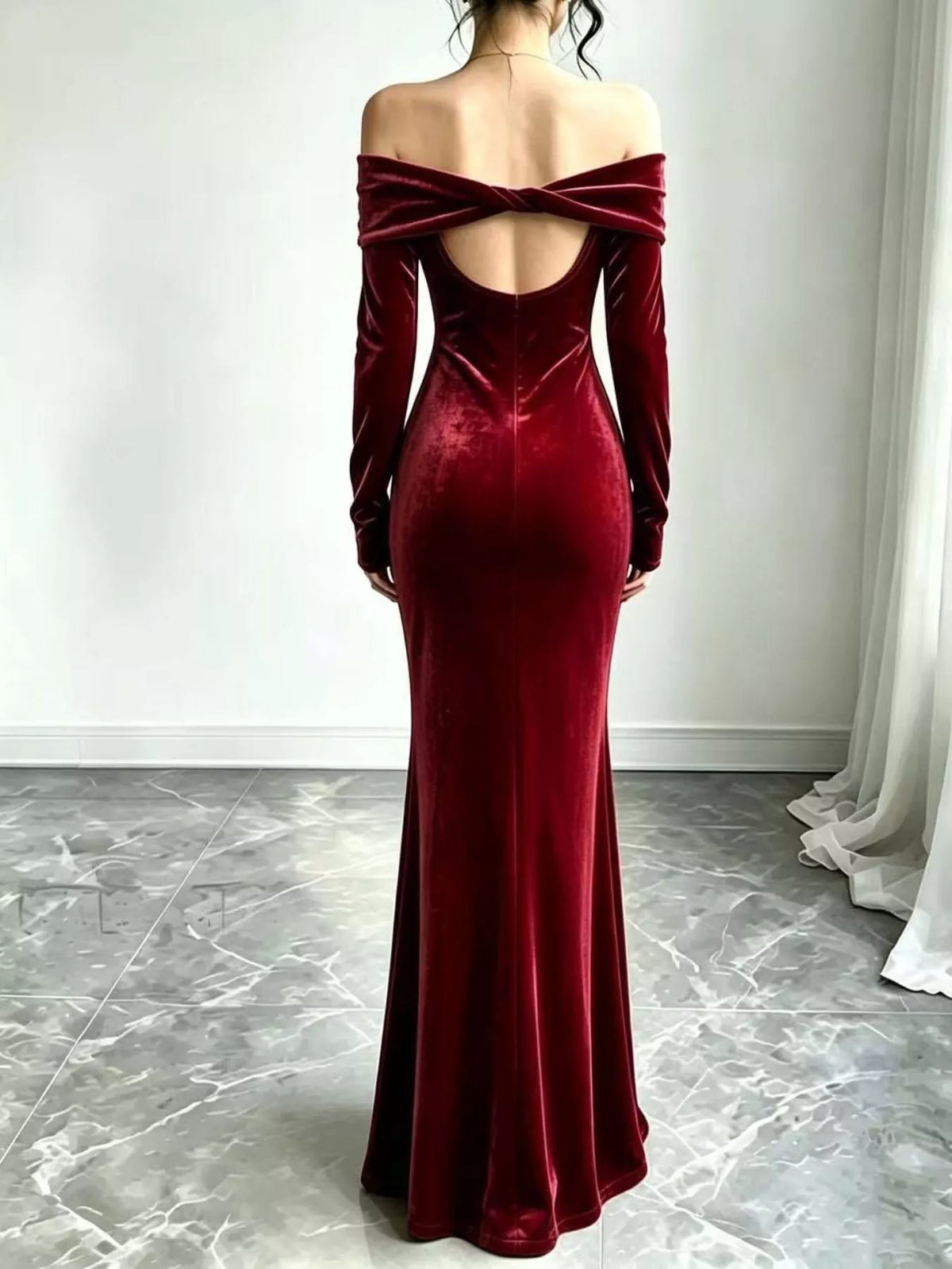 Velvet off-shoulder mermaid dress