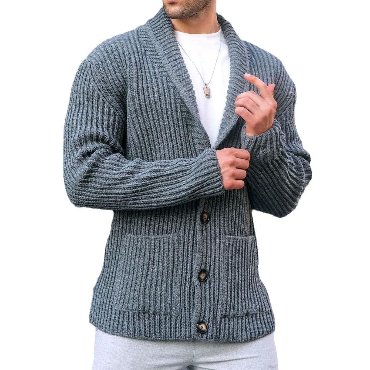 Single-breasted Long Sleeve Lapel Sweater Men's Clothing