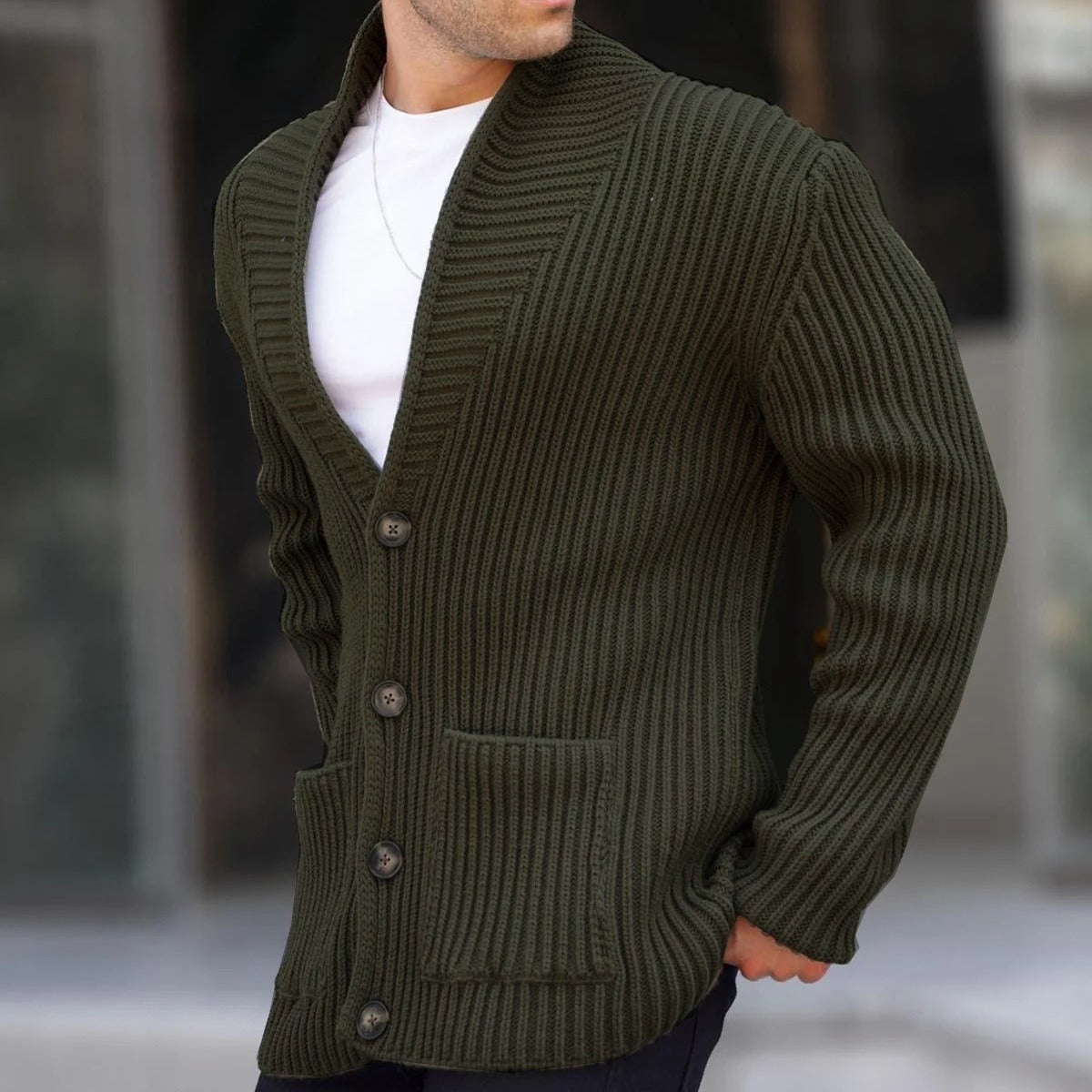 Single-breasted Long Sleeve Lapel Sweater Men's Clothing