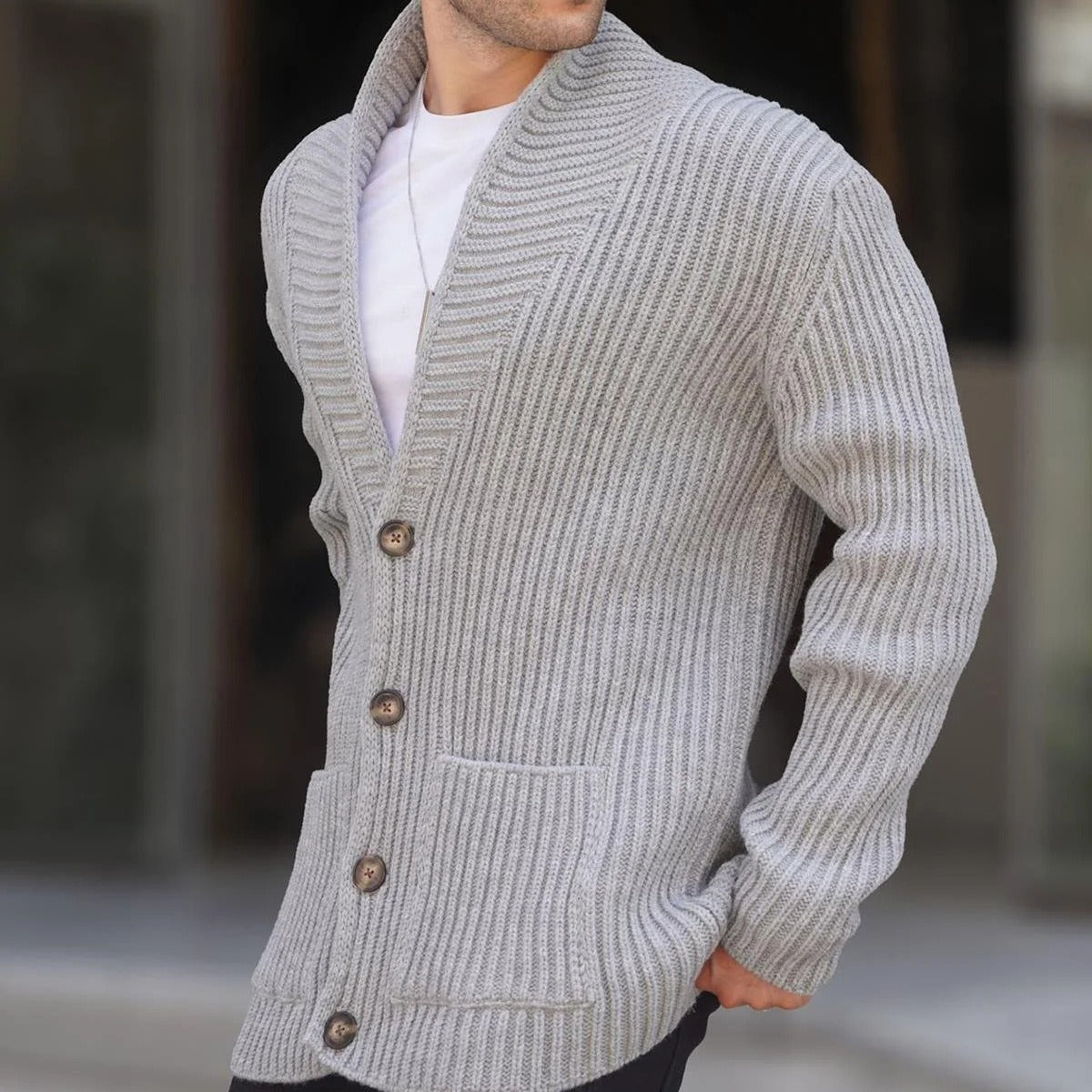 Single-breasted Long Sleeve Lapel Sweater Men's Clothing