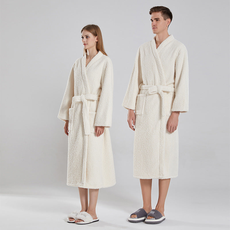 Autumn and winter long sleeved coral fleece couple bathrobe with added fat and plus size yukata long sleepwear