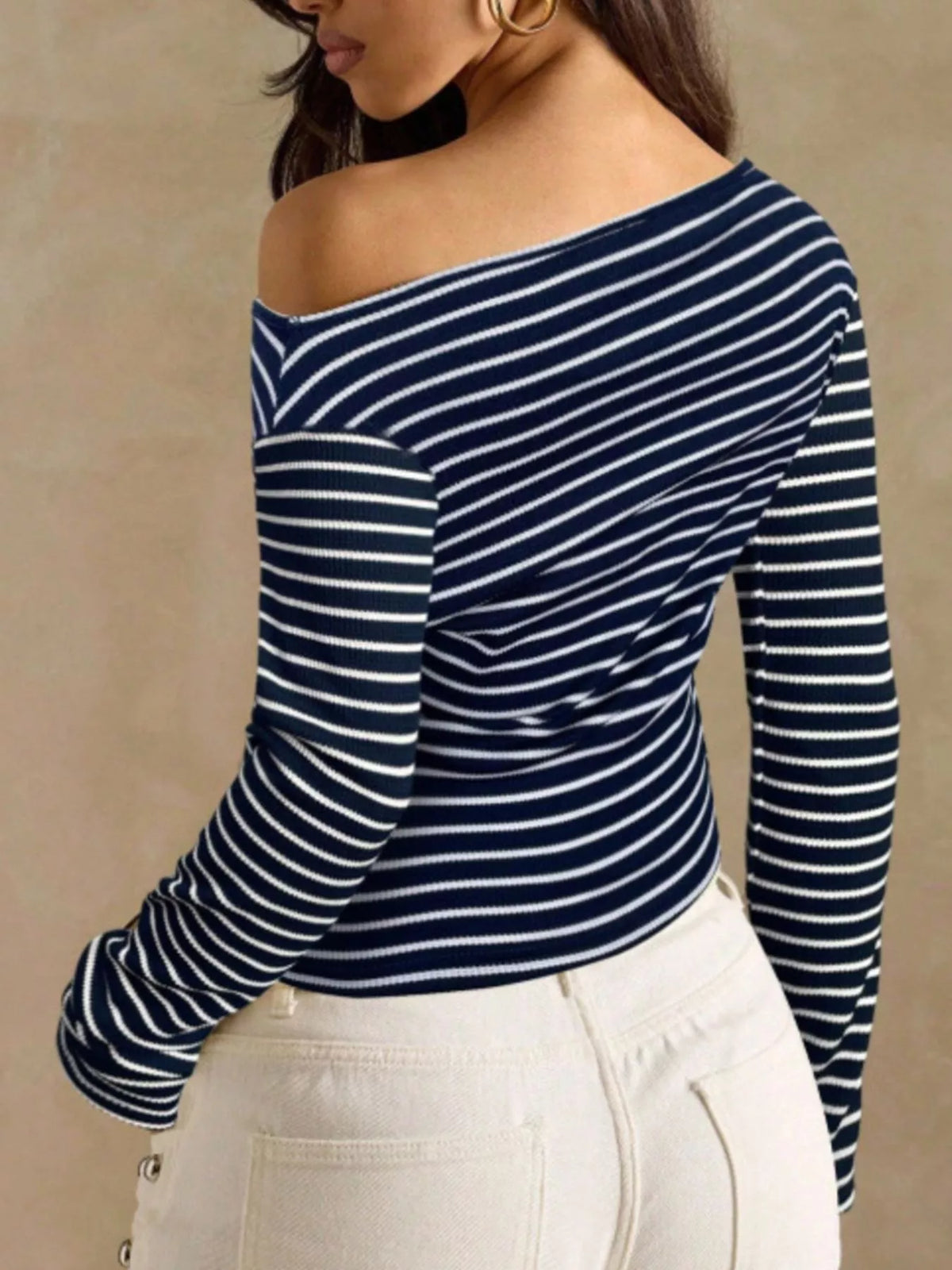 Off-shoulder striped rib top