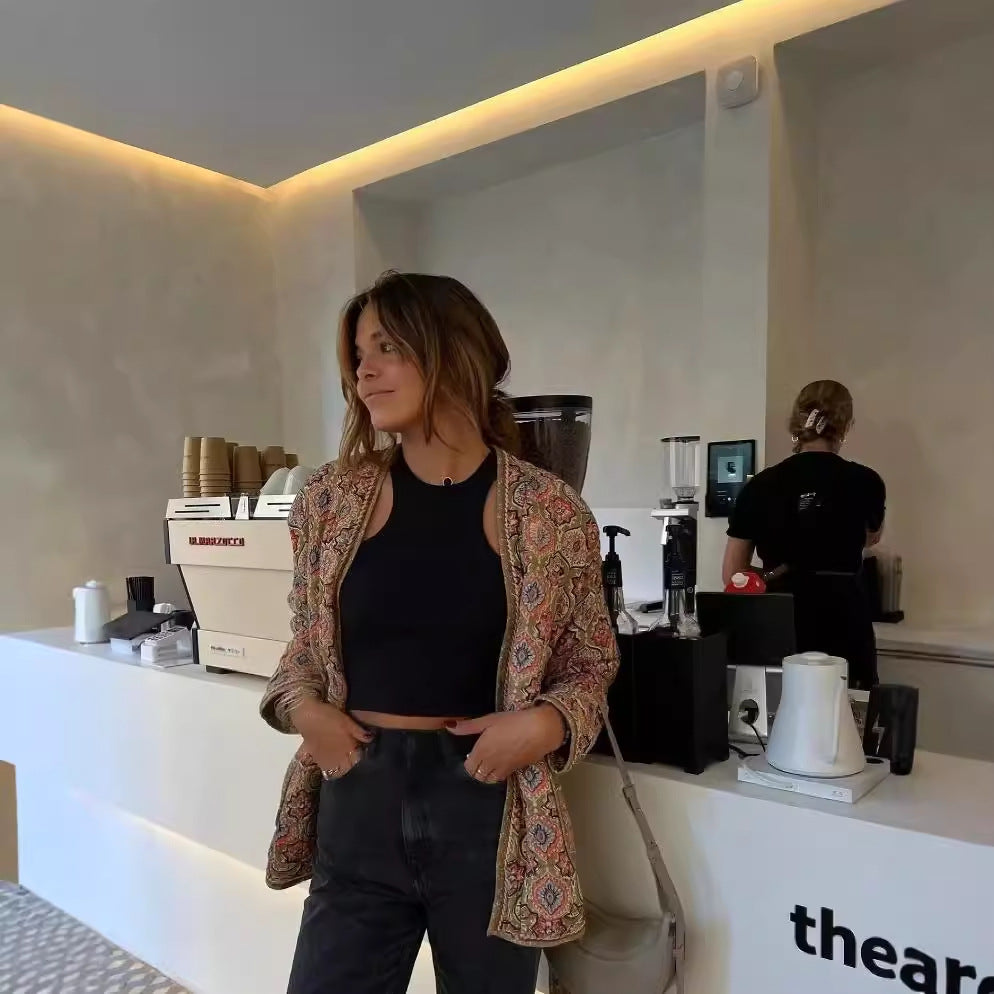 Stylish Printed Belted Cotton Coat for Women