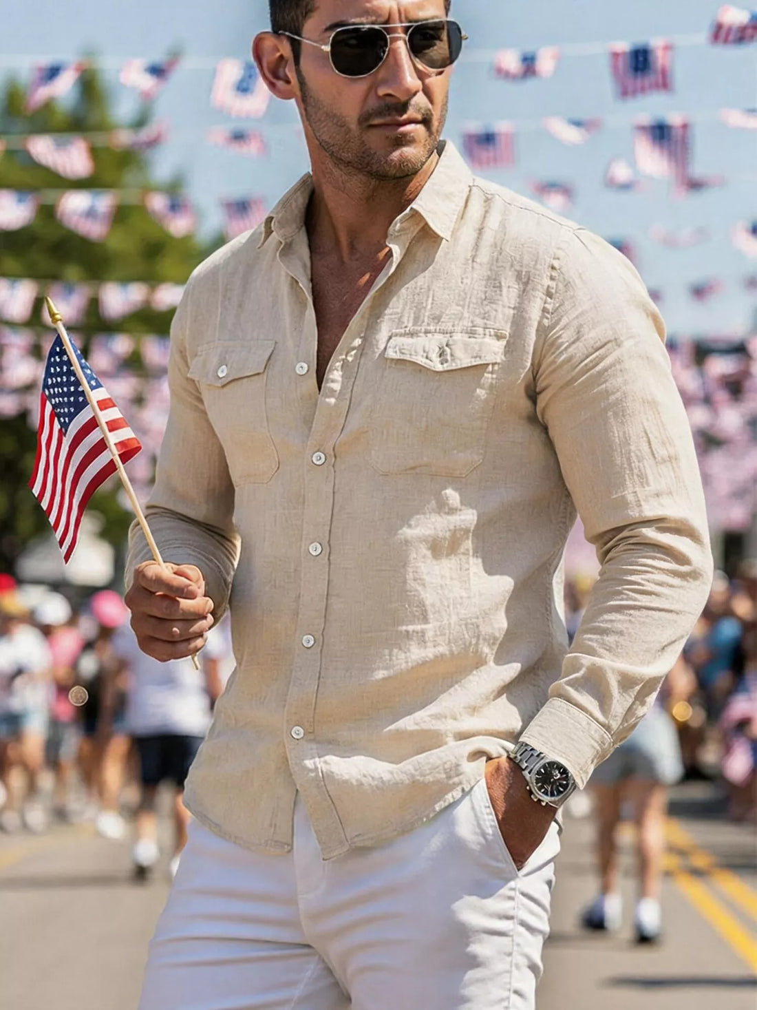 Casual button up shirt with chest pockets, Apricot