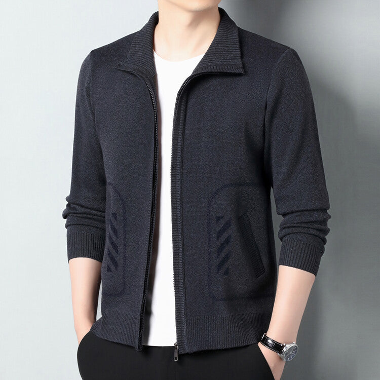 Solid Color Knitted Cardigan For Men