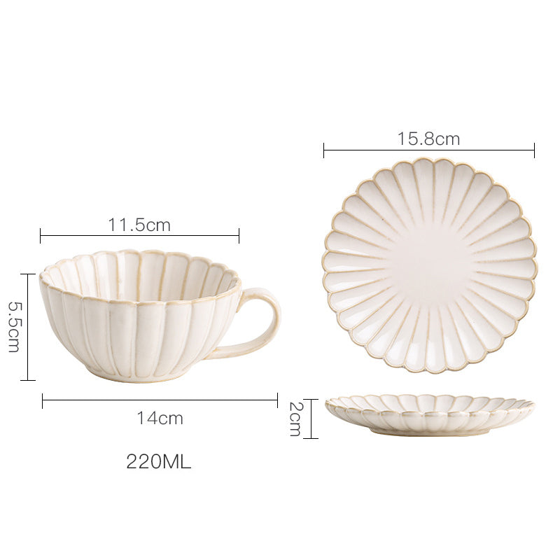 Japanese-style Ceramic Coffee Cup and Saucer Set, Retro Coffee Cup, Chrysanthemum Coffee Shop Coffee Set, Hand-flushed Coffee Cu