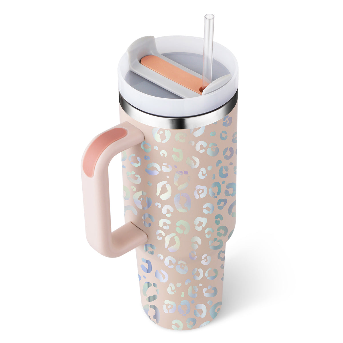 Gobelet isotherme de 113 cl avec poignée et paille, en acier inoxydable, anti-fuite, avec couvercle, idéal pour la voiture, la salle de sport, le bureau ou les voyages.