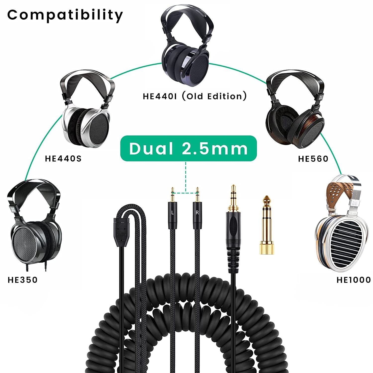 Suitable for HIFIMAN HE400i and He560 dual 2.5mm plug earphones with spring earphone cable upgrade cable