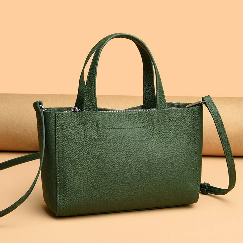 Structured leather mini tote, Forest green, angled view