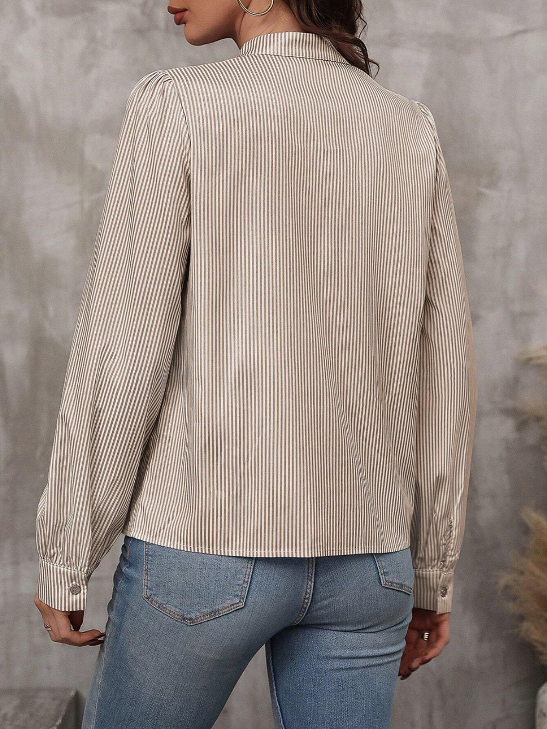 Striped tie neck blouse