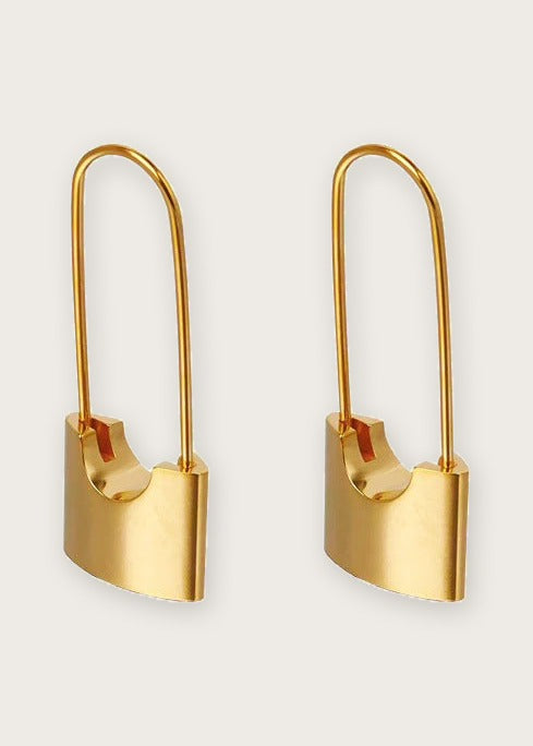 Lock earrings, 18k gold plated, front