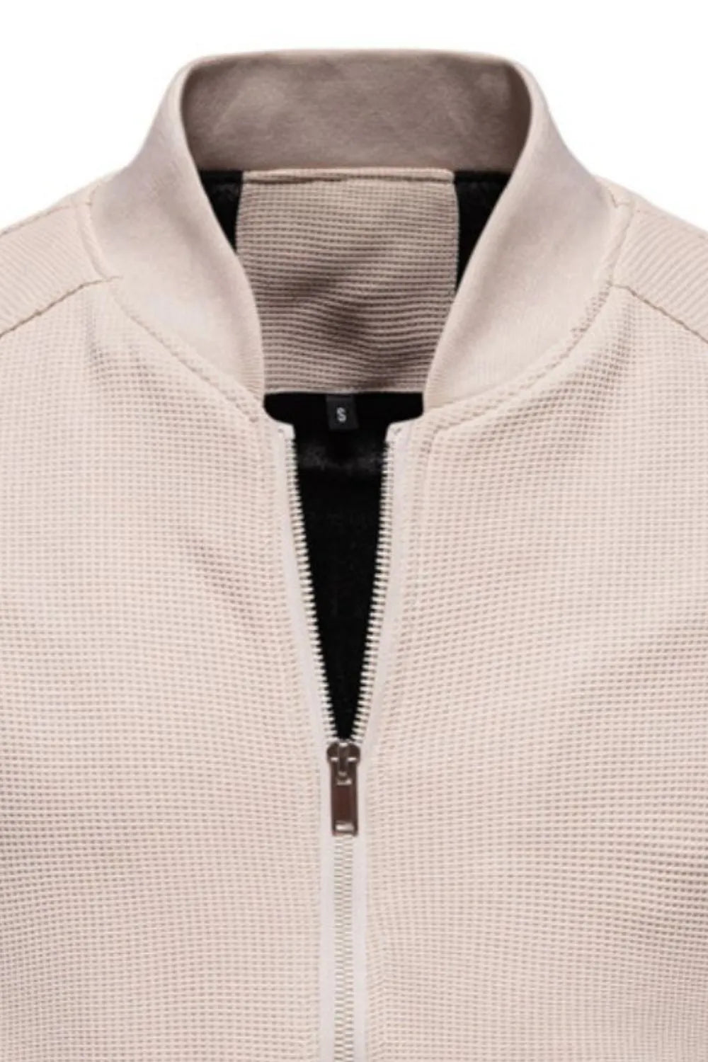 Waffle knit baseball collar zip up jacket