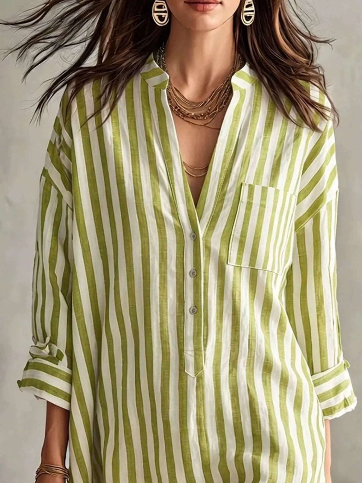 Striped 3/4 sleeve shirt dress