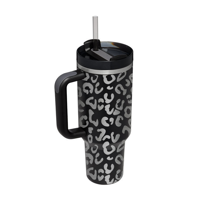 Gobelet isotherme de 113 cl avec poignée et paille, en acier inoxydable, anti-fuite, avec couvercle, idéal pour la voiture, la salle de sport, le bureau ou les voyages.