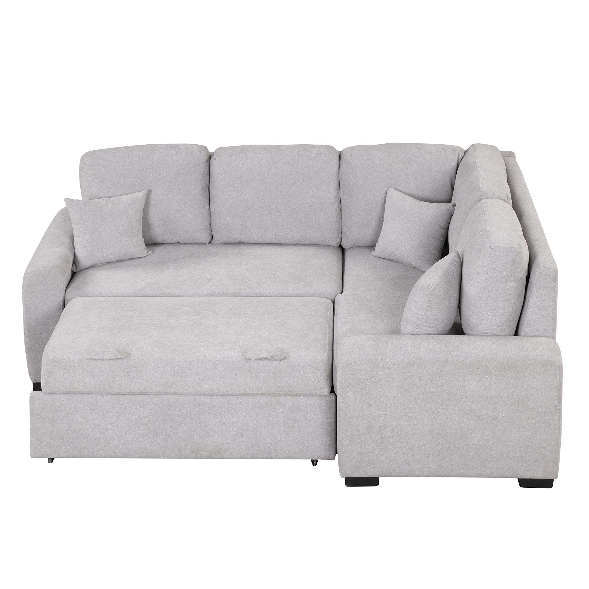 87.4"Sectional Sleeper Sofa with USB Charging Port and Plug Outlet Pull-Out Sofa Bed with 3 Pillows Grey